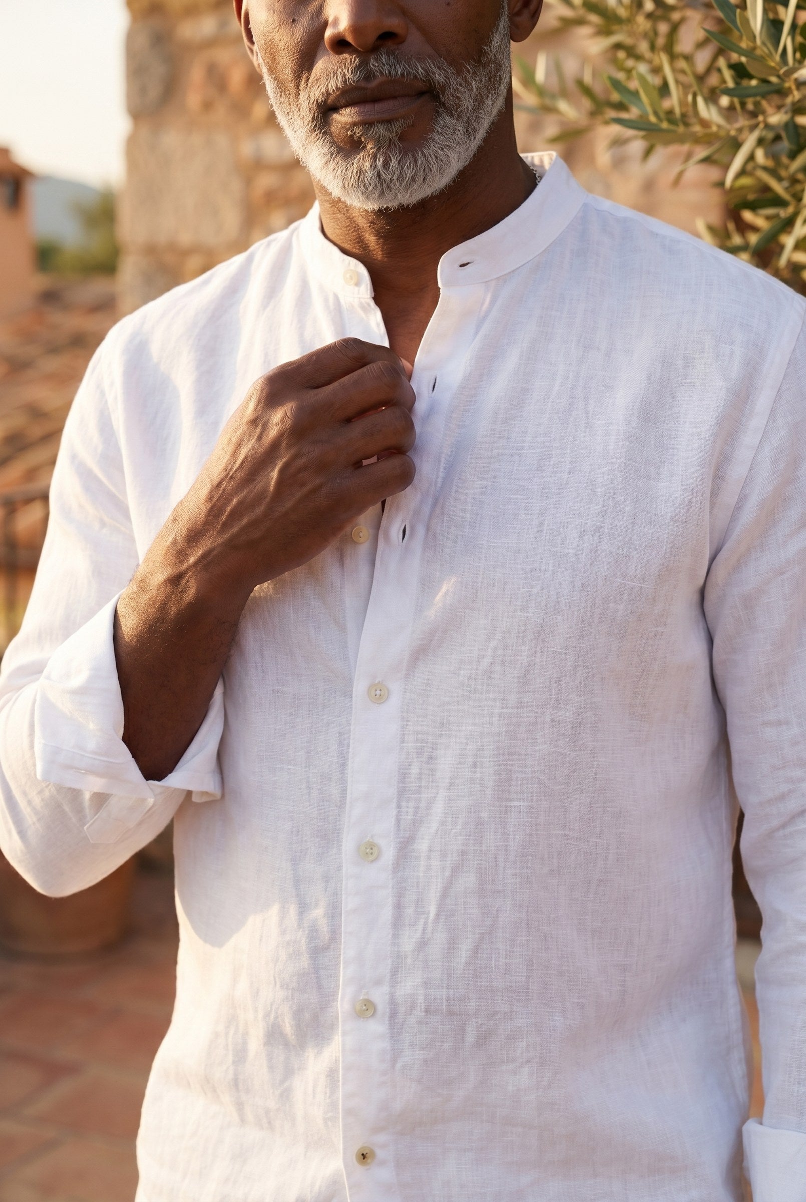 Men's Linen Mandarin Collar Shirt | Blackstone London